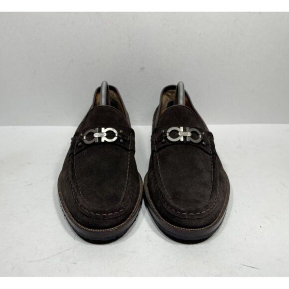 Salvatore Ferragamo Geneva Brown Shoes Gancini Silver Bit Loafers Mens Sz 9.5 EE - Picture 2 of 11